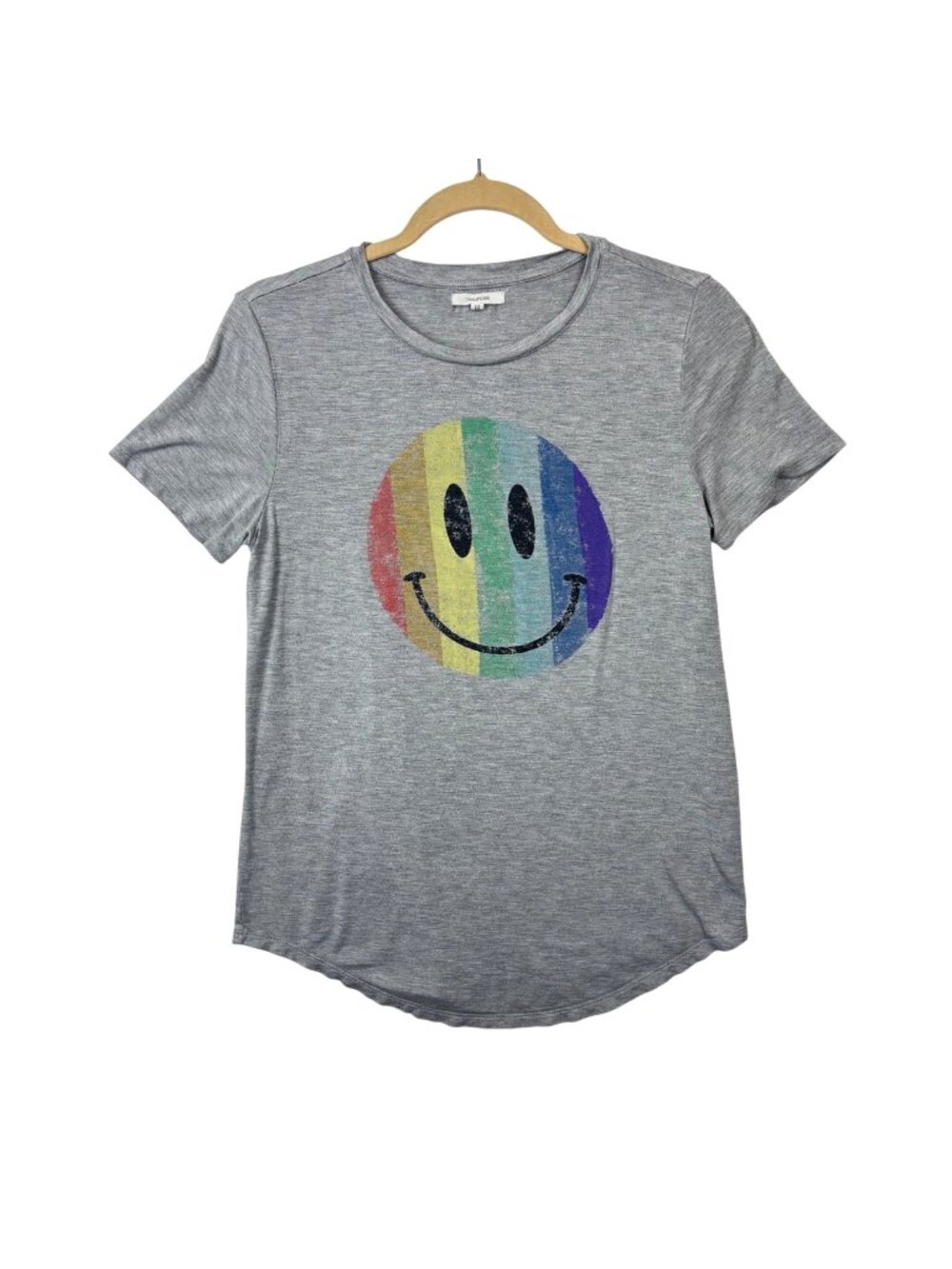 ✨3/$30 Maurices S Gray Graphic Tee Rainbow Smiley Face Pride